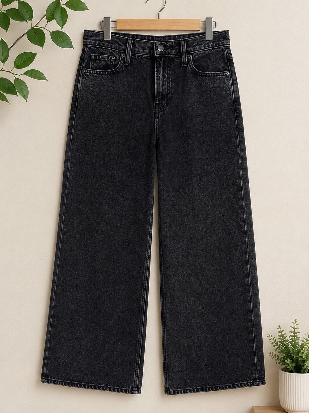 GAP Baggy Mid Rise Ultrasoft Denim Black Wide Leg Jeans Size 00R